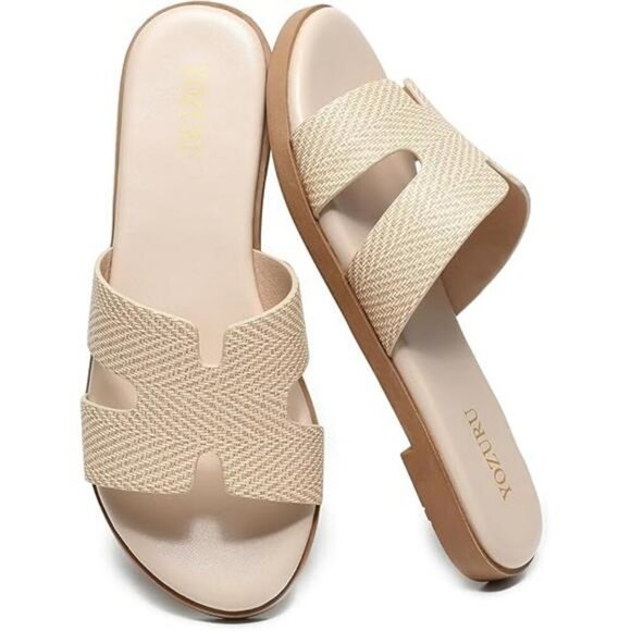 Womens Flat Leather Sandals Open Toe Slip On Summer Slides Casual Comfort - Picture 7 of 7